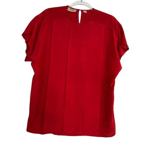 Vintage Ellen Tracy Red 100% Silk Blouse Eighties Classic Size 8 Retro Secretary - Picture 1 of 3